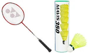 Yonex Voltric Lite Graphite Badminton Racquet with free Full Cover | Tri-voltage system | Made in Taiwan Yonex Mavis 350 Green Cap Nylon Shuttlecock (Yellow)