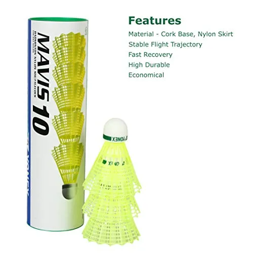 Yonex ZR 100 Light Aluminium Badminton Racquet with Full Cover | Made in India (Black) Yonex Mavis 10 Nylon Shuttlecock, Yellow, Pack of 6 | Made in Japan (Green Cap)